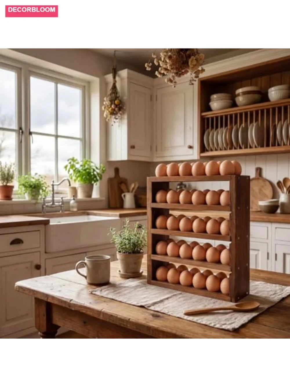 Wooden Egg Holder 60 Capacity, 5 Tier Countertop or Wall Mounted, Rustic